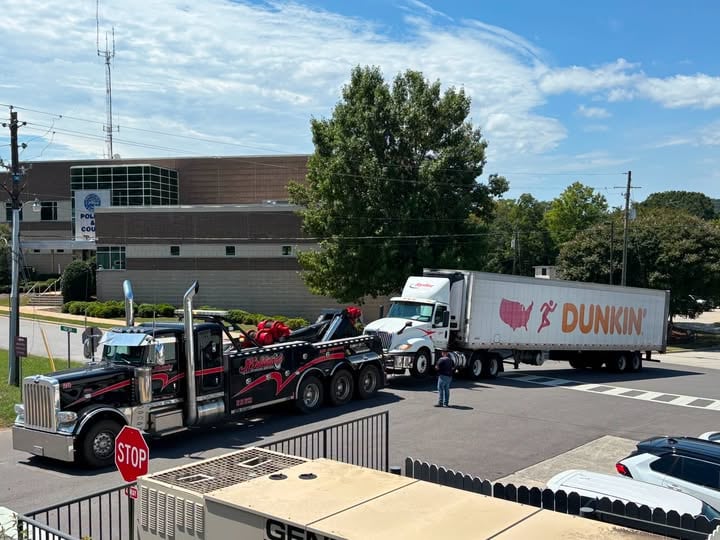 Dunkin’ Delivery Truck Breakdown Causes Minor Stir Outside Pelham Police Department