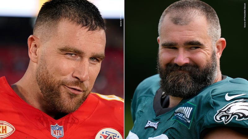 FILE - Travis Kelce (left) and Jason Kelce (right) were both featured in People magazine's...