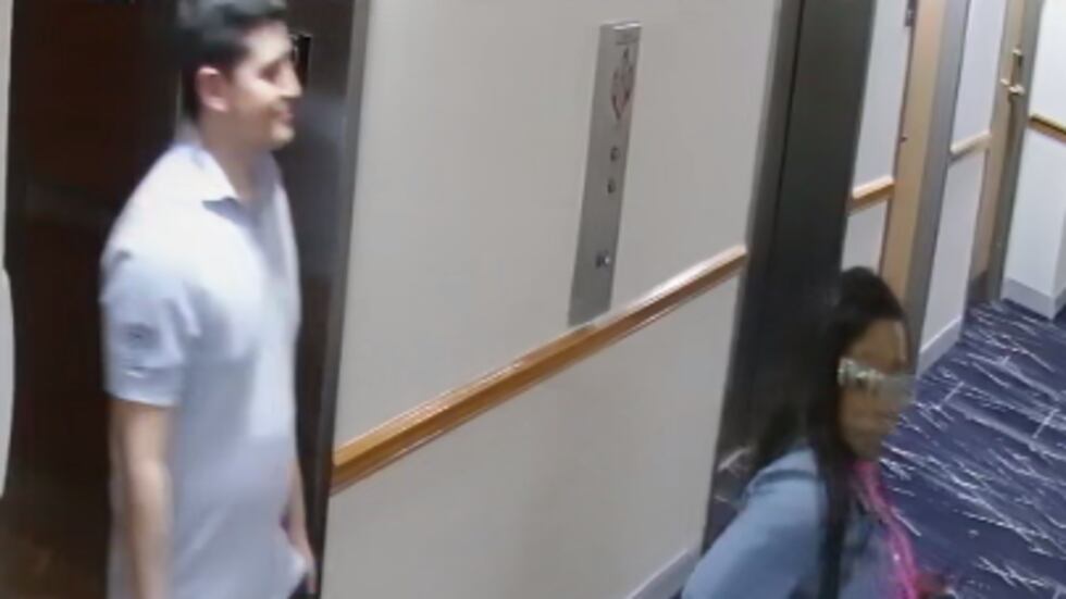Surveillance video shows Danette Colbert and Kansas City sports reporter Adan Manzano at a...