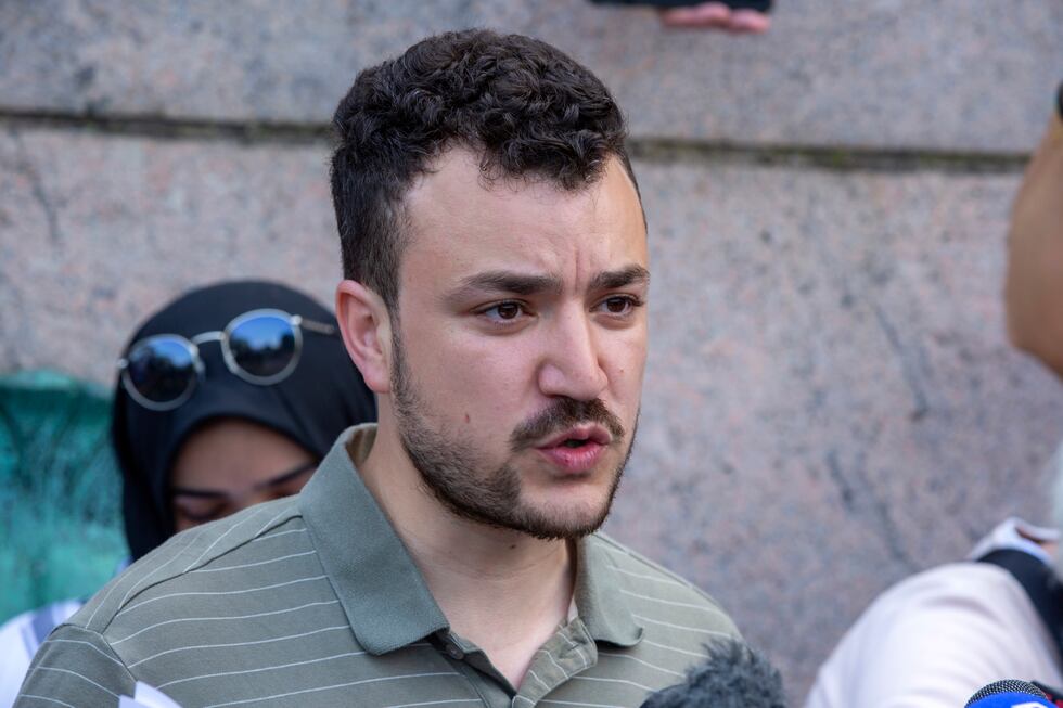 FILE - Student negotiator Mahmoud Khalil is seen at a pro-Palestinian protest encampment on...