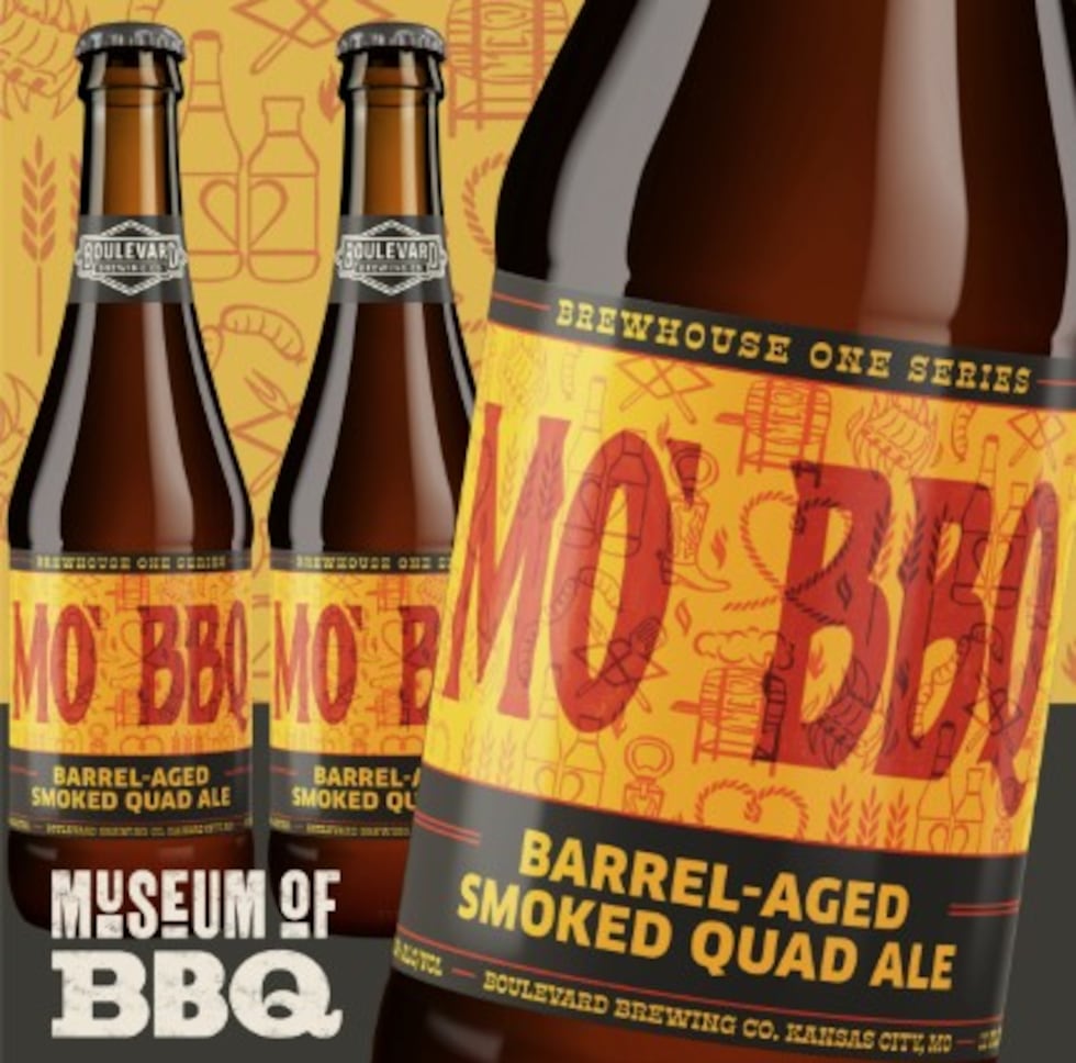 Image shows three brown bottles of beer sitting in front of a yellow background. The...