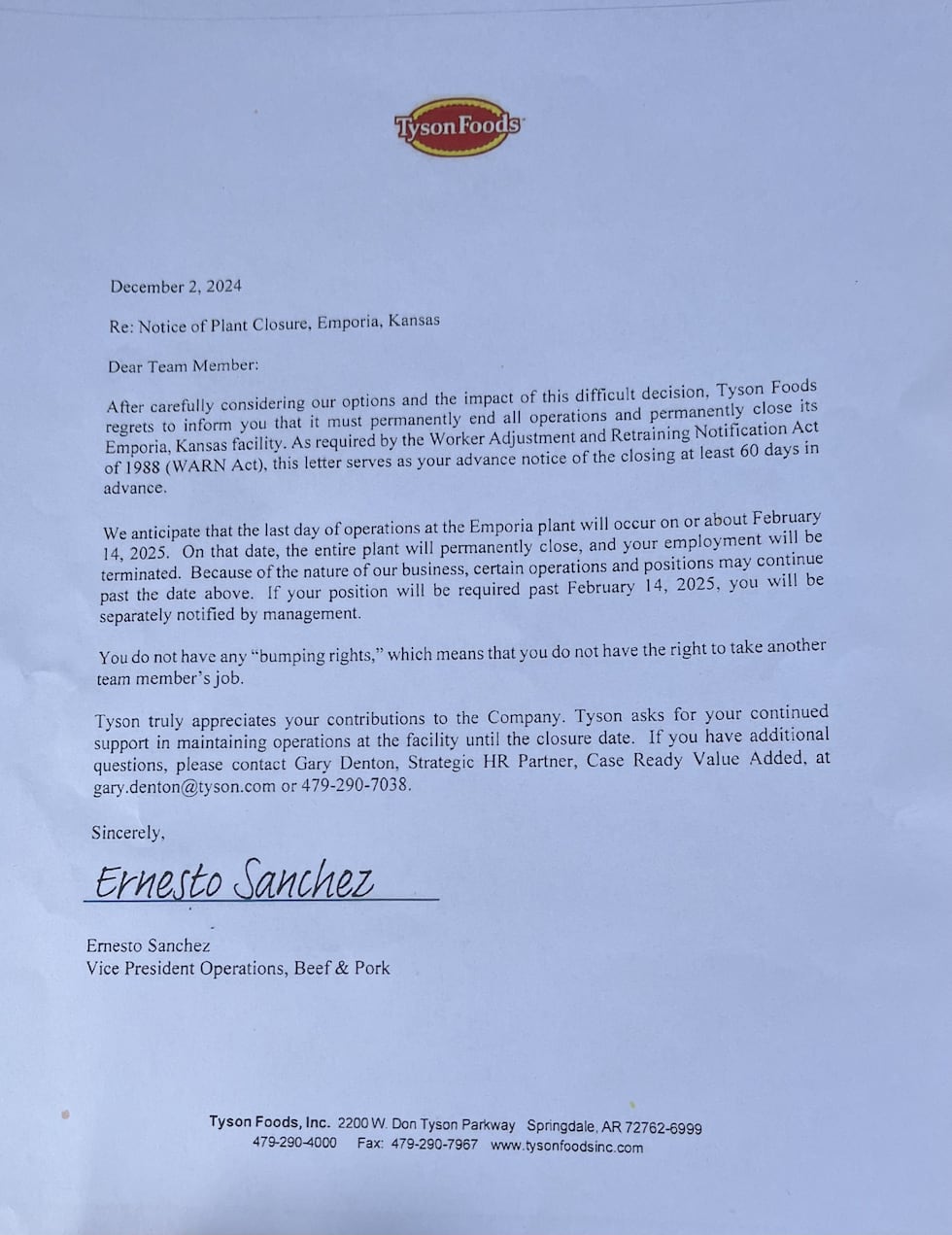 Tyson Foods notified its employees on Monday that it will close its plant in Emporia on...