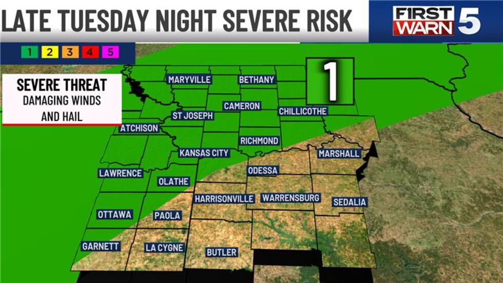 Late Tuesday night has some severe weather risk.