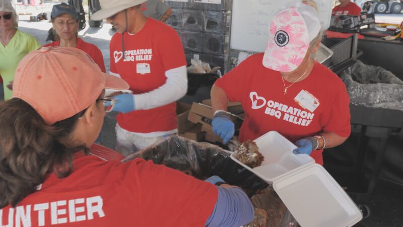 Kansas City's Operation BBQ Relief prepares to hand out food to storm victims.