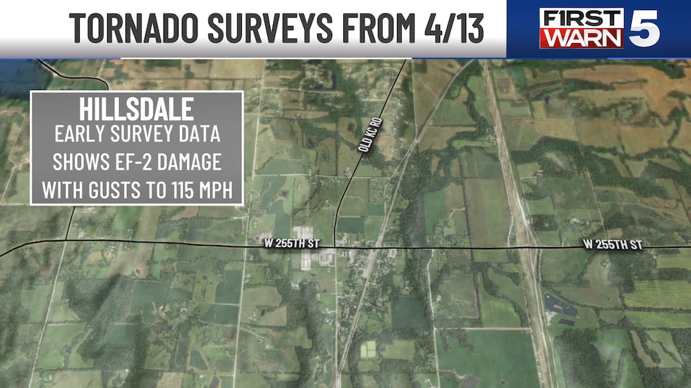 The National Weather Service stated that its survey teams found EF-2 damage with maximum wind...