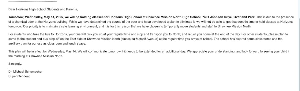 SMSD Letter to Horizons HS Parents