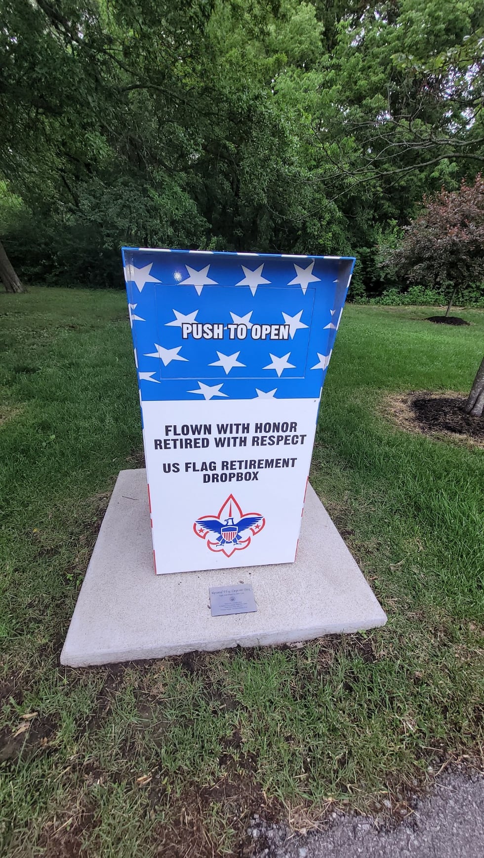 American flag retirement box located at Veteran's Way Memorial in Blue Springs.