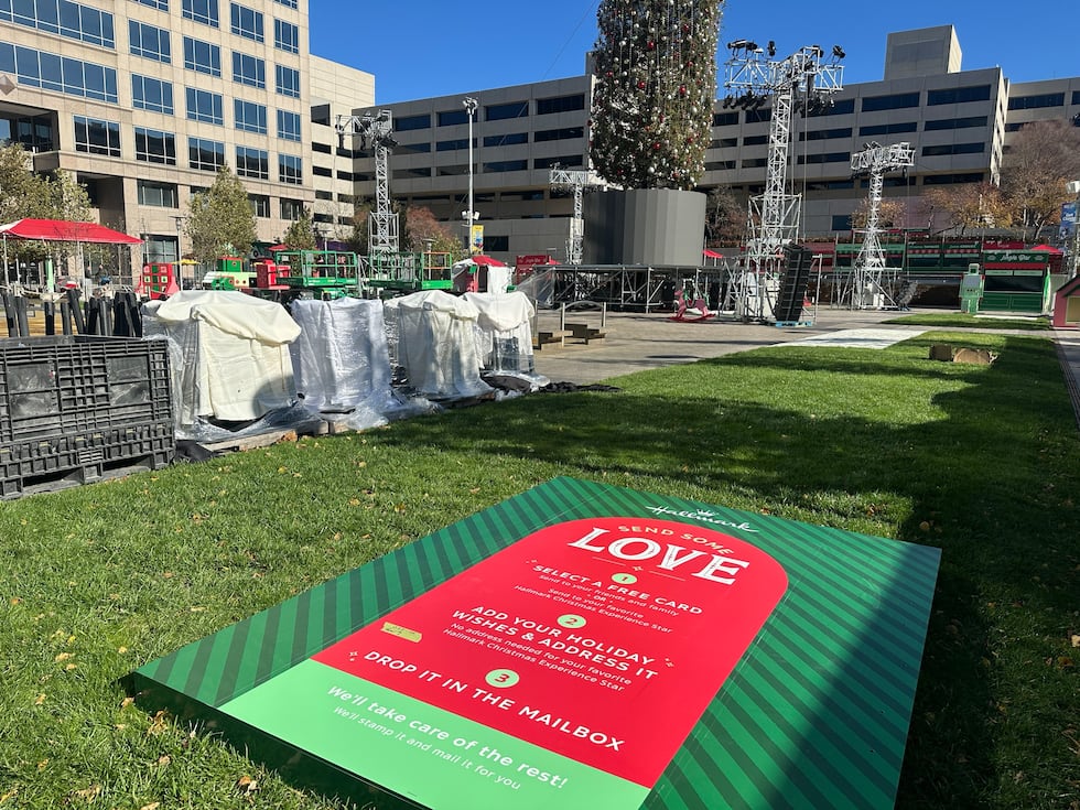 Crews set up for the Hallmark Christmas Experience in Crown Center on Nov. 20, 2024.