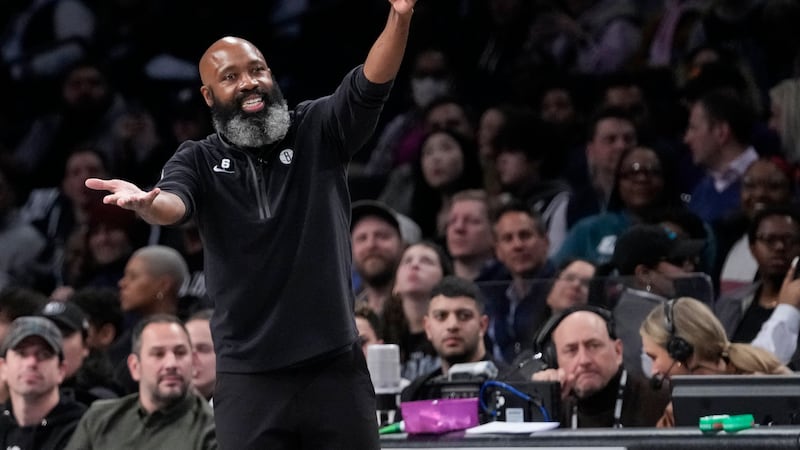 Brooklyn Nets head coach Jacque Vaughn during the first half of an NBA basketball game against...