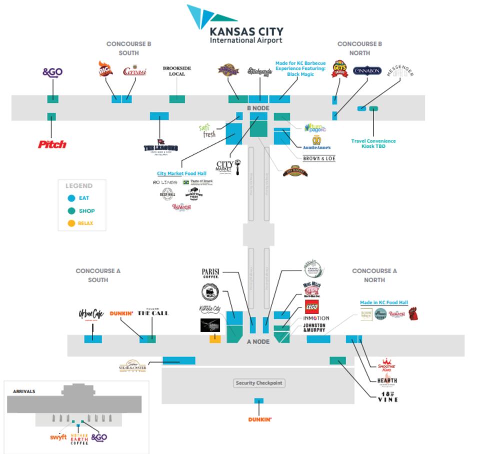 A map of new stores locations at the new KCI terminal.
