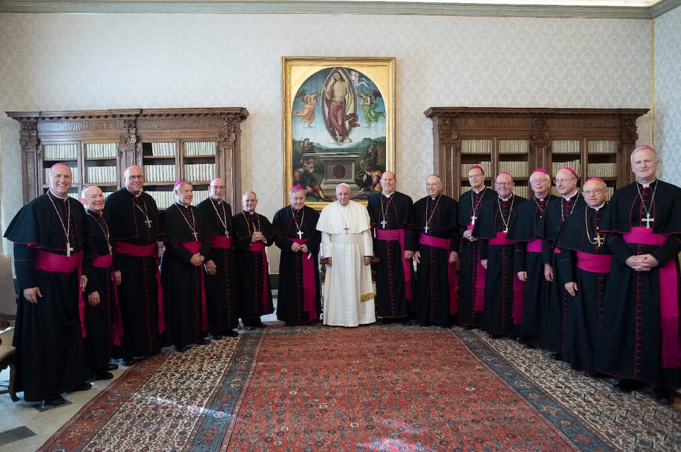 Bishops with Pope Francis in Rome in 2020.