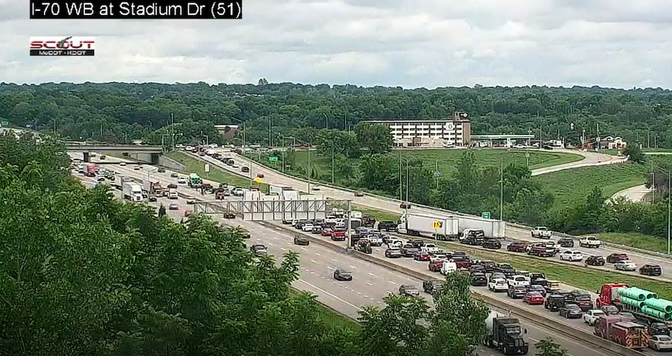 A collision has caused a significant traffic jam on I-70 near Stadium Dr. on June 13, 2025.