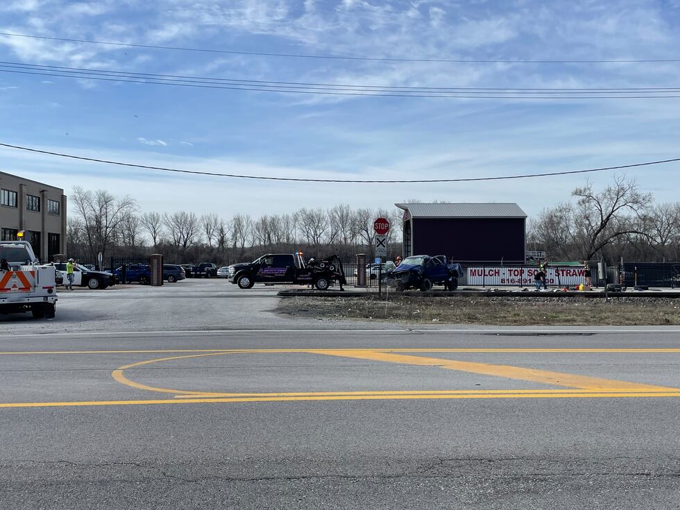 A truck was struck by a train outside the Ball Power Equipment business in Parkville on March...