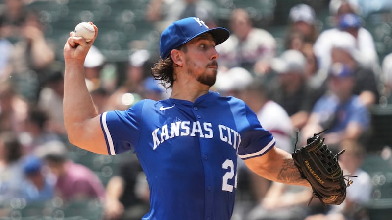 Kansas City Royals starting pitcher Michael Lorenzen throws against the Chicago White Sox...