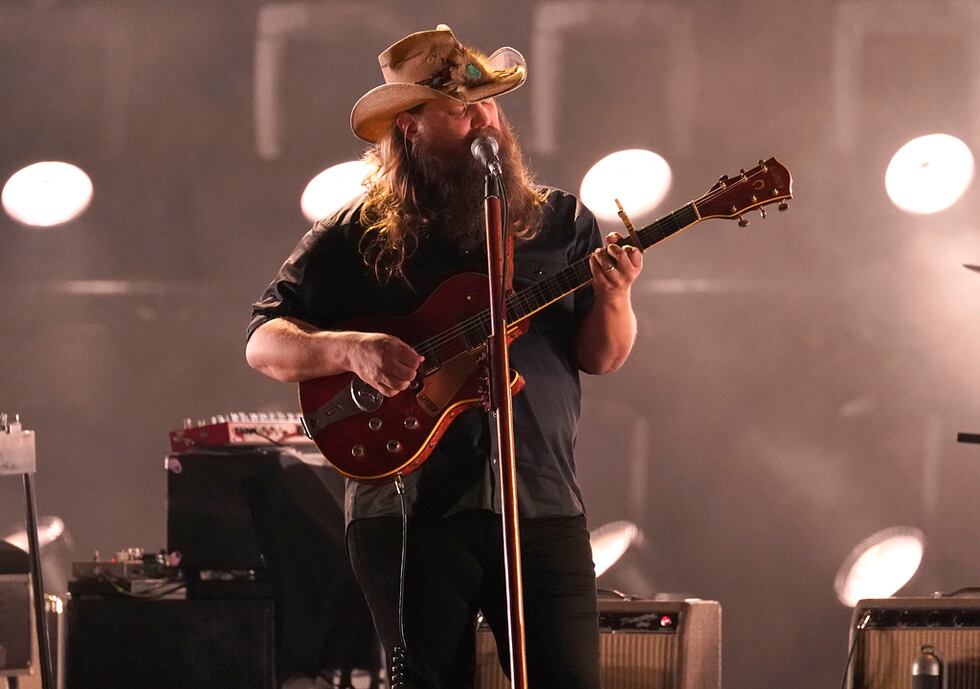 Chris Stapleton performs "White Horse" at the 57th Annual CMA Awards on Wednesday, Nov. 8,...