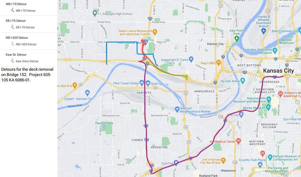 Eastbound and westbound I-70 traffic at I-635 will be shut down from Friday night to Monday...
