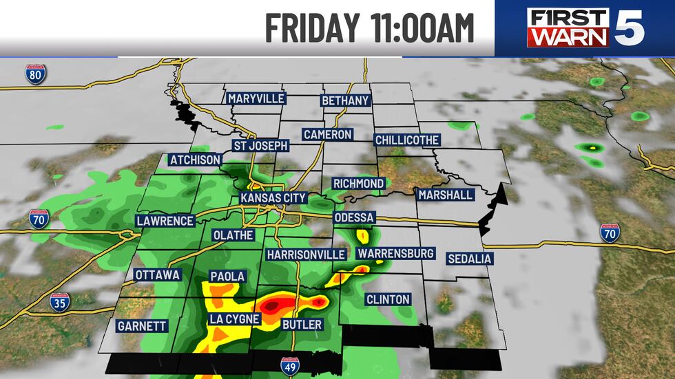 Friday's radar at 11 a.m. in Kansas City and the surrounding area.