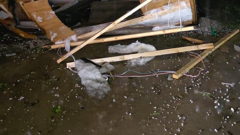 Multiple buildings in Hillsdale, Kansas, were damaged after reports of a tornado.