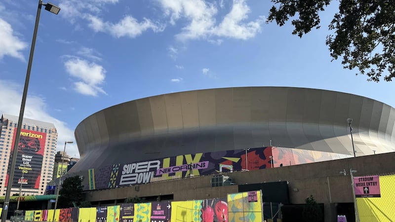 Caesars Superdome decorated for Super Bowl LIX
