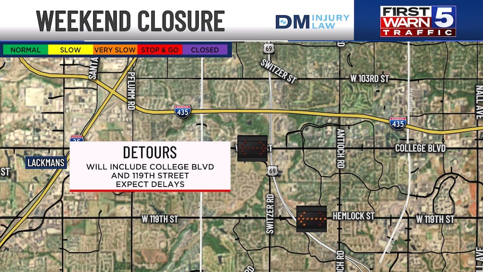 A section of I-435 near I-35 in Johnson County will be closed Friday evening.