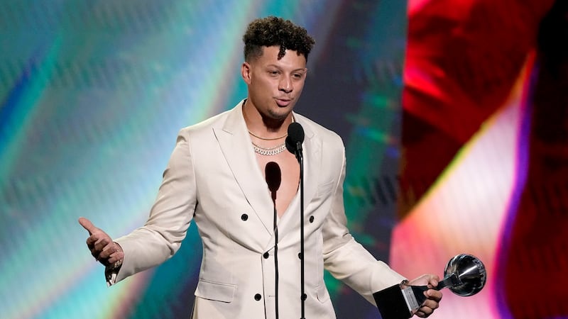 Professional NFL player Patrick Mahomes, of the Kansas City Chiefs, accepts the award for best...
