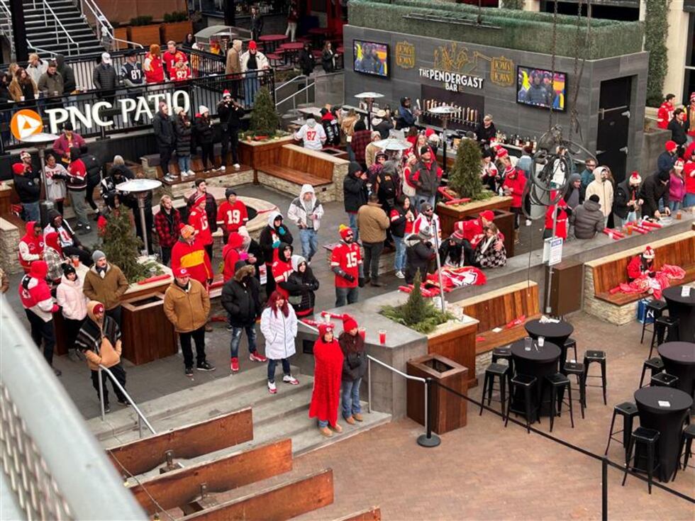 Fans gather at Power & Light to cheer on the Kansas City Chiefs on Jan. 18, 2025.