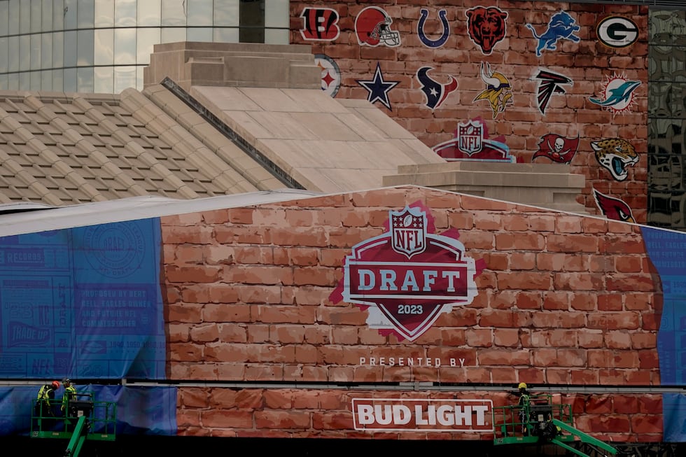Preparations for the NFL Draft continue Tuesday, April 25, 2023, at Union Station in Kansas...