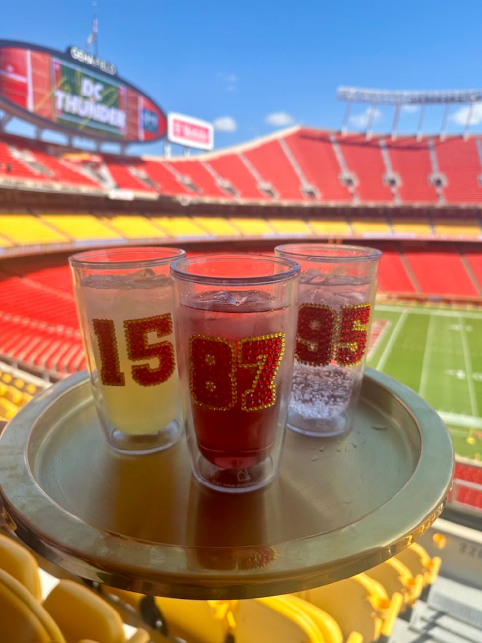 Levy Restaurants helps fans sip in style with bejeweled Kansas City Chiefs cups on Sept. 15,...