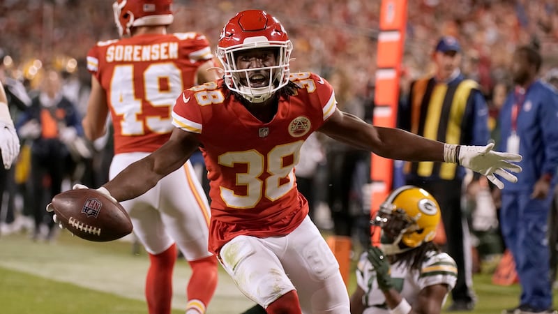 FILE: Kansas City Chiefs cornerback L'Jarius Sneed (38) celebrates after intercepting a ...