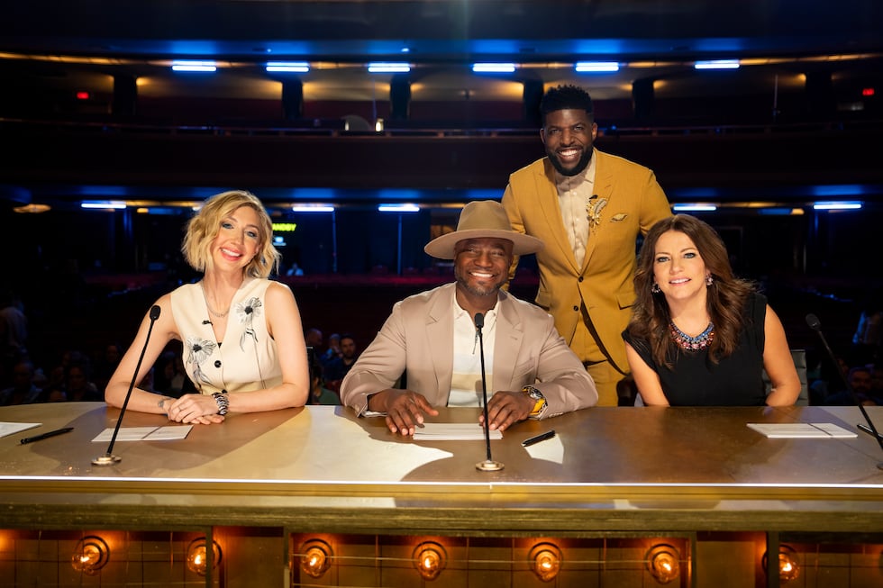 Judges Heidi Garnder, Taye Diggs and Martina McBride with host Emmanuel Acho.