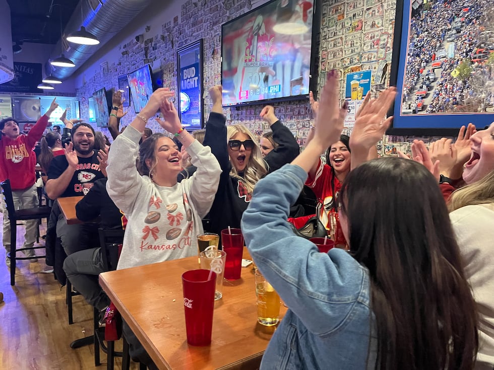Dozens of Chiefs fans gathered at Jefferson's in Lawrence to watch Super Bowl LIX.