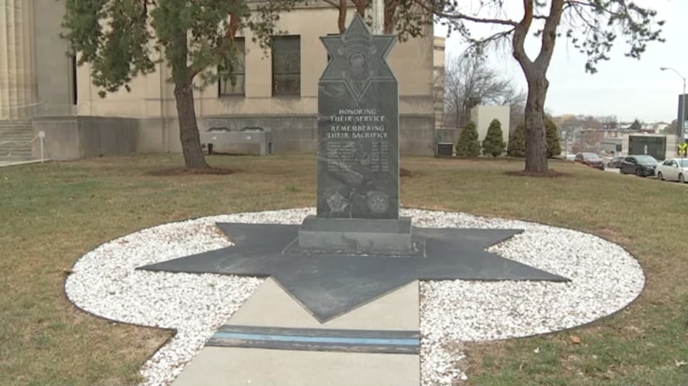 The memorial for fallen members of law enforcement sits outside the Wyandotte County Sheriff's...