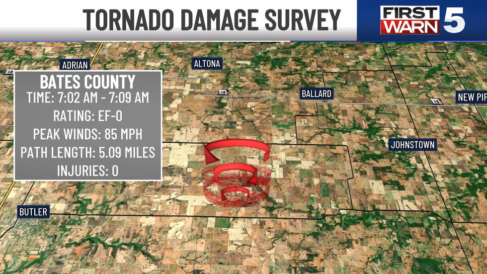 An EF-0 tornado is confirmed to have touched down near Butler.