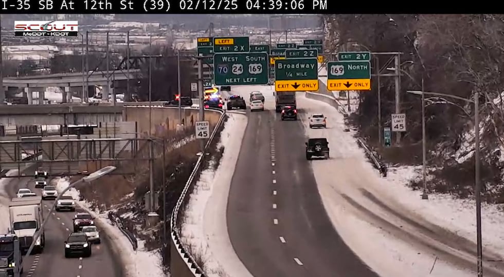 The I-70 on-ramp from I-35 west of downtown Kansas City, Missouri, was also closed and...