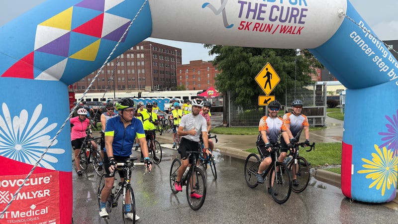 Cyclists gather for the start of Head for the Cure's Tour de Bier on Sunday, June 7, 2026.