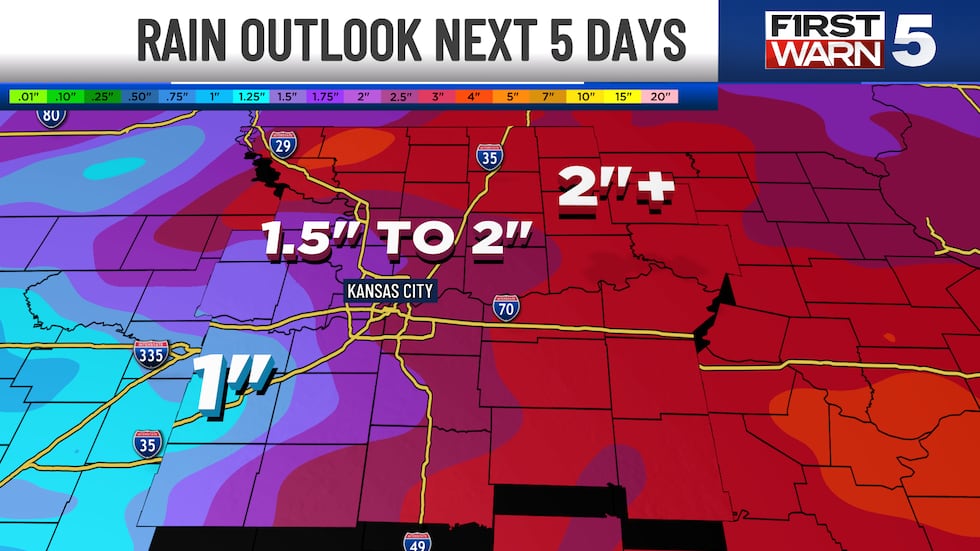 Here's the rain outlook for the next five days in Kansas City and the surrounding area.