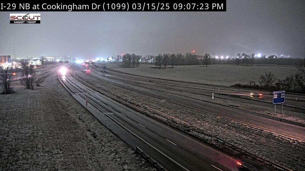Snow falls in Kansas City on March 15, 2025.