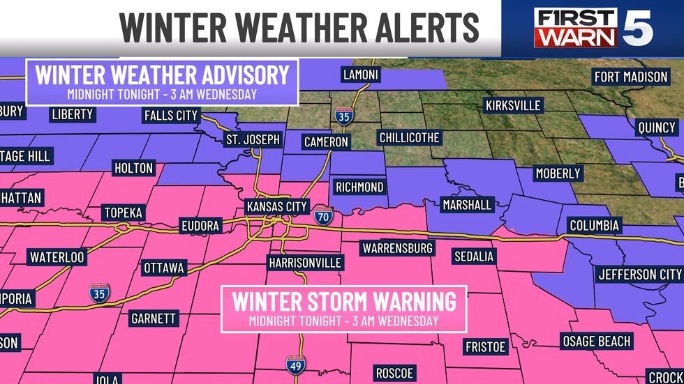 The entire Kansas City area is under either a winter weather advisory or a winter storm...