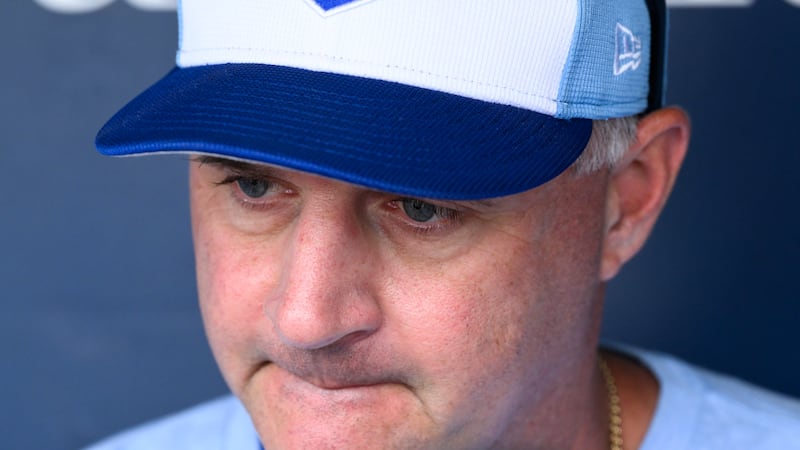 Kansas City Royals manager Matt Quatraro talks to the media before a baseball game against the...