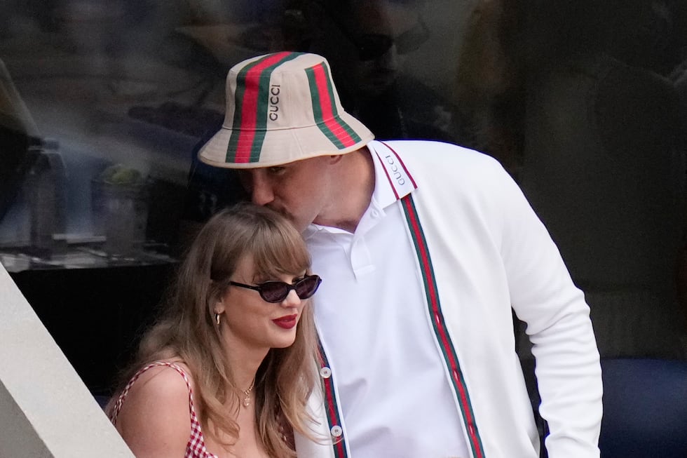 Taylor Swift and Kansas City Chiefs tight end Travis Kelce, arrive to watch play between...