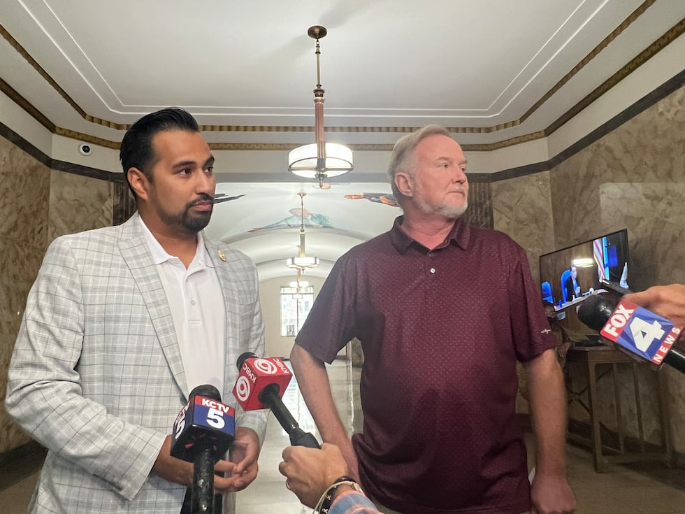 Jacksoun County legislators Manny Abarca (left) and Sean Smith were two of five legislators...