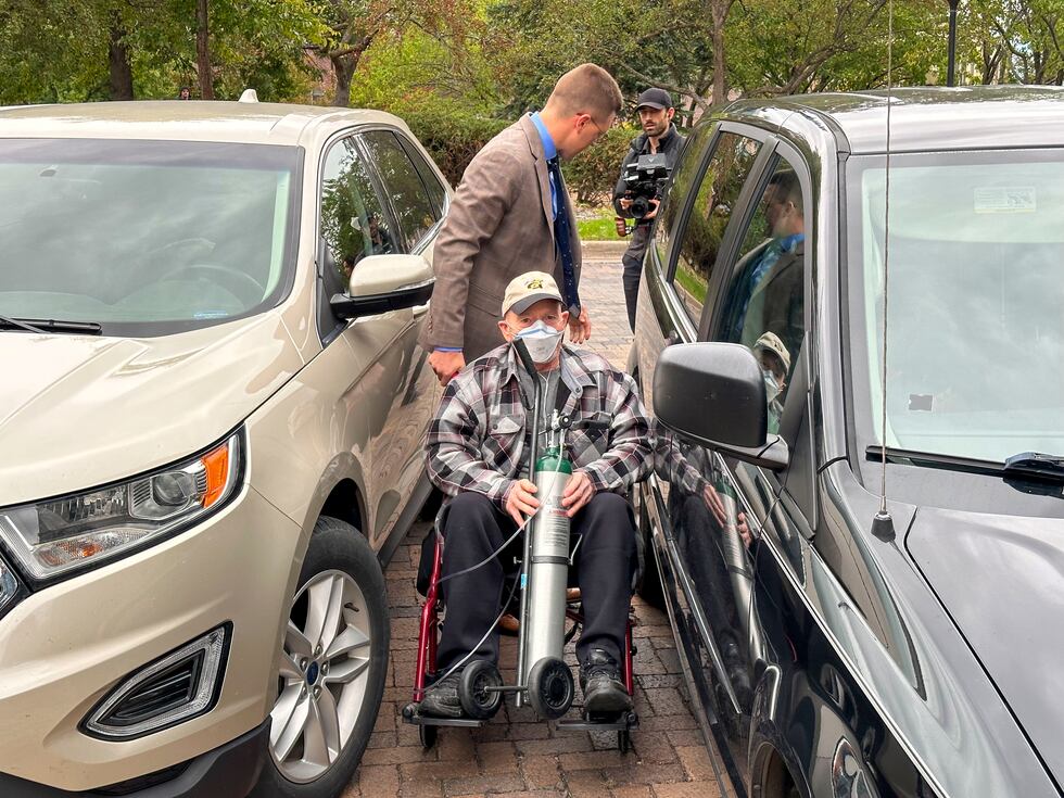 FILE - Terry Jon Martin prepares to leave the federal courthouse in Duluth, Minn., Oct. 13,...