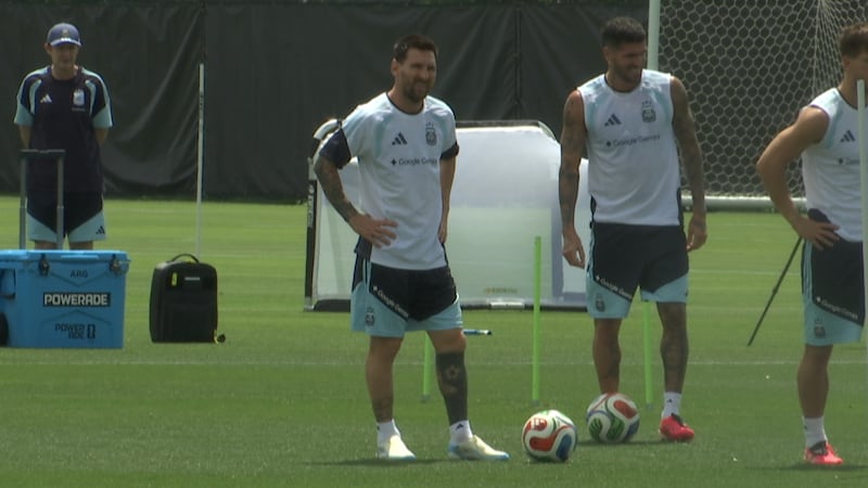 Lionel Messi and defending champions prepare for Tuesday's match against Algeria at Kansas...