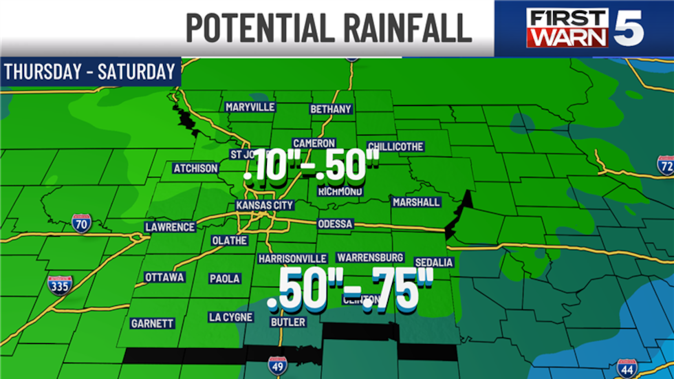 Starting Thursday a chance for showers returns and remains through Saturday.