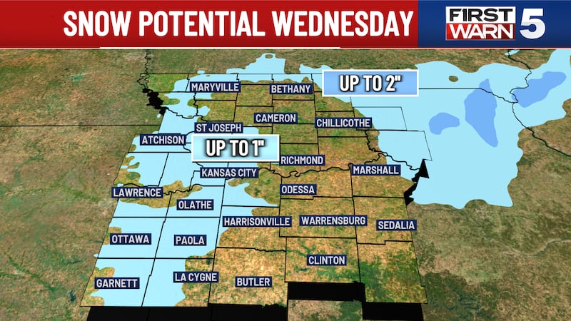 The snow potential for Wednesday, March 19, 2025.