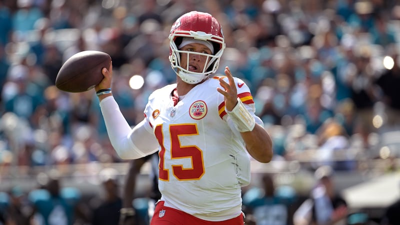 FILE: Kansas City Chiefs quarterback Patrick Mahomes (15) throws against the Jacksonville...