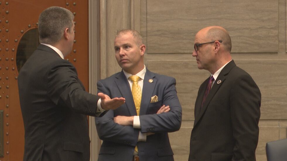 Left to Right: State Sens. Bill Eigel, R-Weldon Spring; Rick Brattin, R-Harrisonville; and...