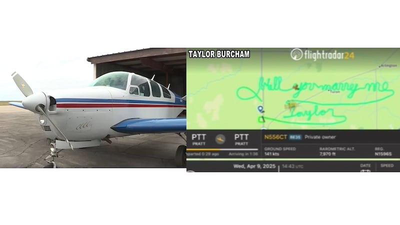 A pilot in Pratt used his flight pattern to propose to his girlfriend.