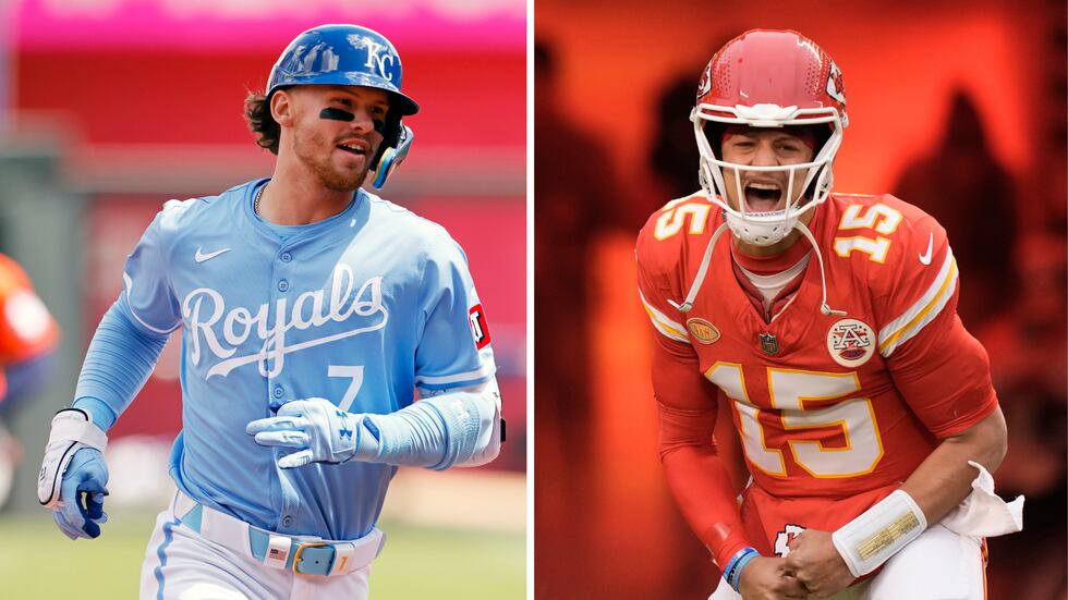 Kansas City Royals shortstop Bobby Witt Jr and Kansas City Chiefs quarterback Patrick Mahomes.
