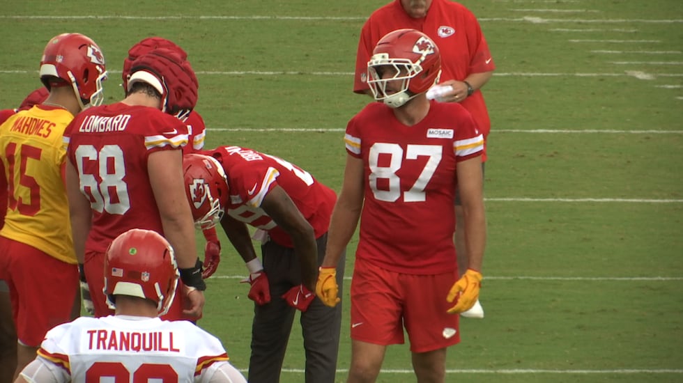 Travis Kelce took part in practice at Chiefs training camp on July 24, 2025.